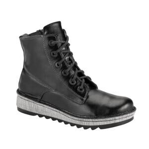 Naot 8.5 Gazania $219 Leather Combat Boots Wedge Heel Side Zip Comfort Black 39